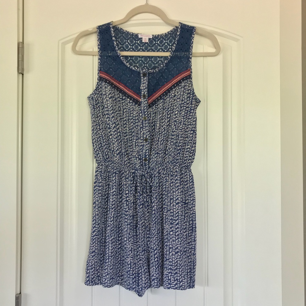 Xhilaration Target romper XS blue tribal boho lace